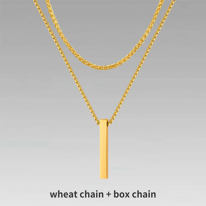Vnox 3D Vertical Bar Necklaces for Men, Layering Stainless Steel Geometric Pendant, Layered Wheat Rope Cuban Chain, Boy Collar