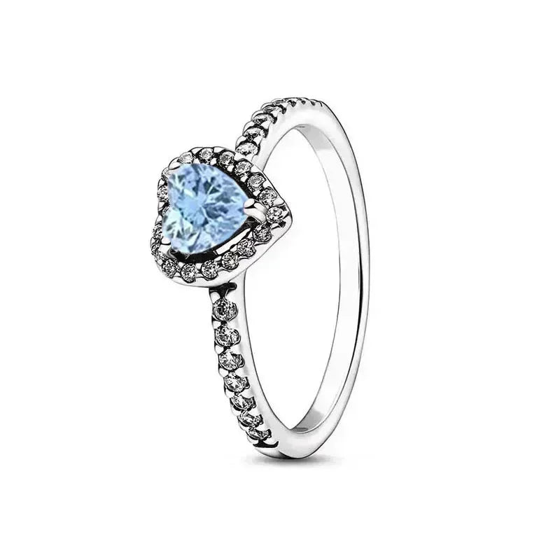 New 925 sterling silver heart-shaped earrings, rings, necklaces, pink red rainbow luxury set, sparkling charm jewelry,  gifts