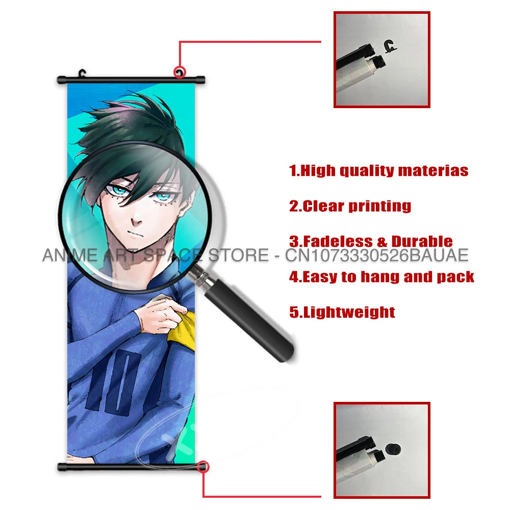 Blue Lock Hanging Painting Anime Poster Reo Mikage Wall Art Canvas Scroll Picture Isagi Yoichi Characters Home Decor Living Room