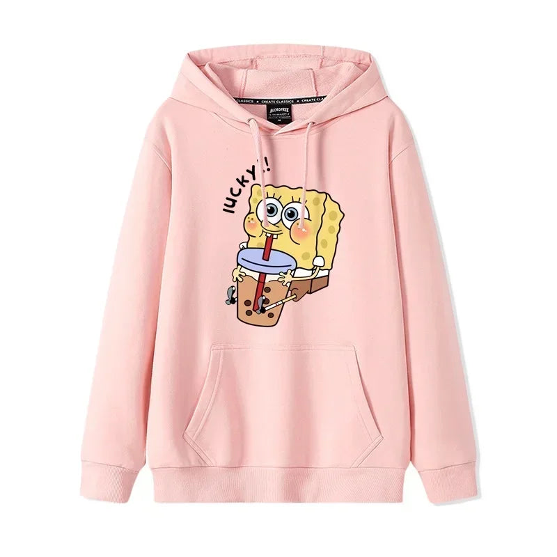 Autumn and Winter Hoodies Women Anime Hoodie Couple Wear The Same Style Cartoon Print SpongeBob Lovers Sweater Loose Hoodie Coat