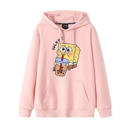 Autumn and Winter Hoodies Women Anime Hoodie Couple Wear The Same Style Cartoon Print SpongeBob Lovers Sweater Loose Hoodie Coat